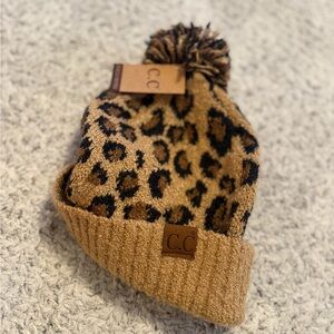 C.C Animal Print Pom Beanie - Tan and Black